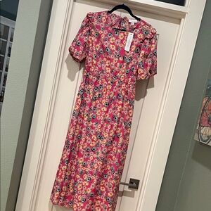 Topshop Pink Floral Midi Dress